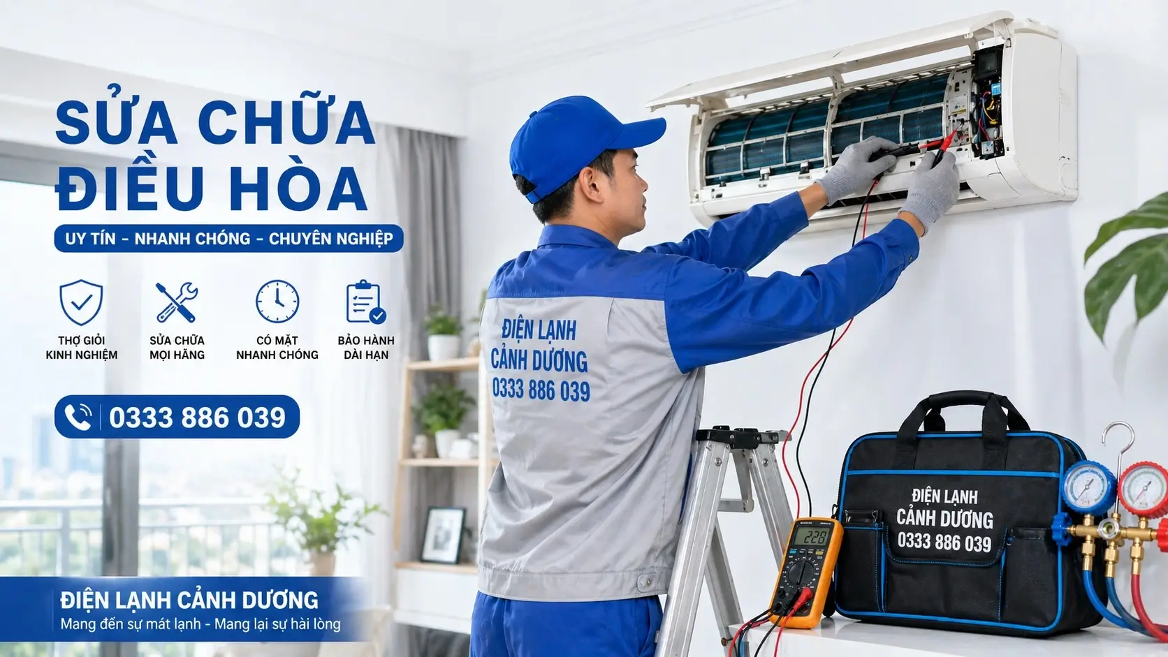 Kỹ thuật viên kiểm tra máy lạnh tại nhà